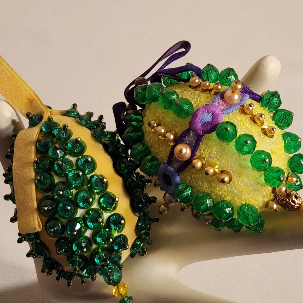 Two Vintage Push Pin Beaded Easter Egg Decoration Ornaments Vintage Easter Decor